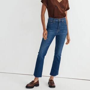 Madewell Tall Cali Demi-Boot Smithley Dark Wash Raw Hem Jeans 25T Long